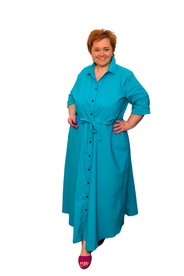 Plus size košeľové šaty - tyrkysové